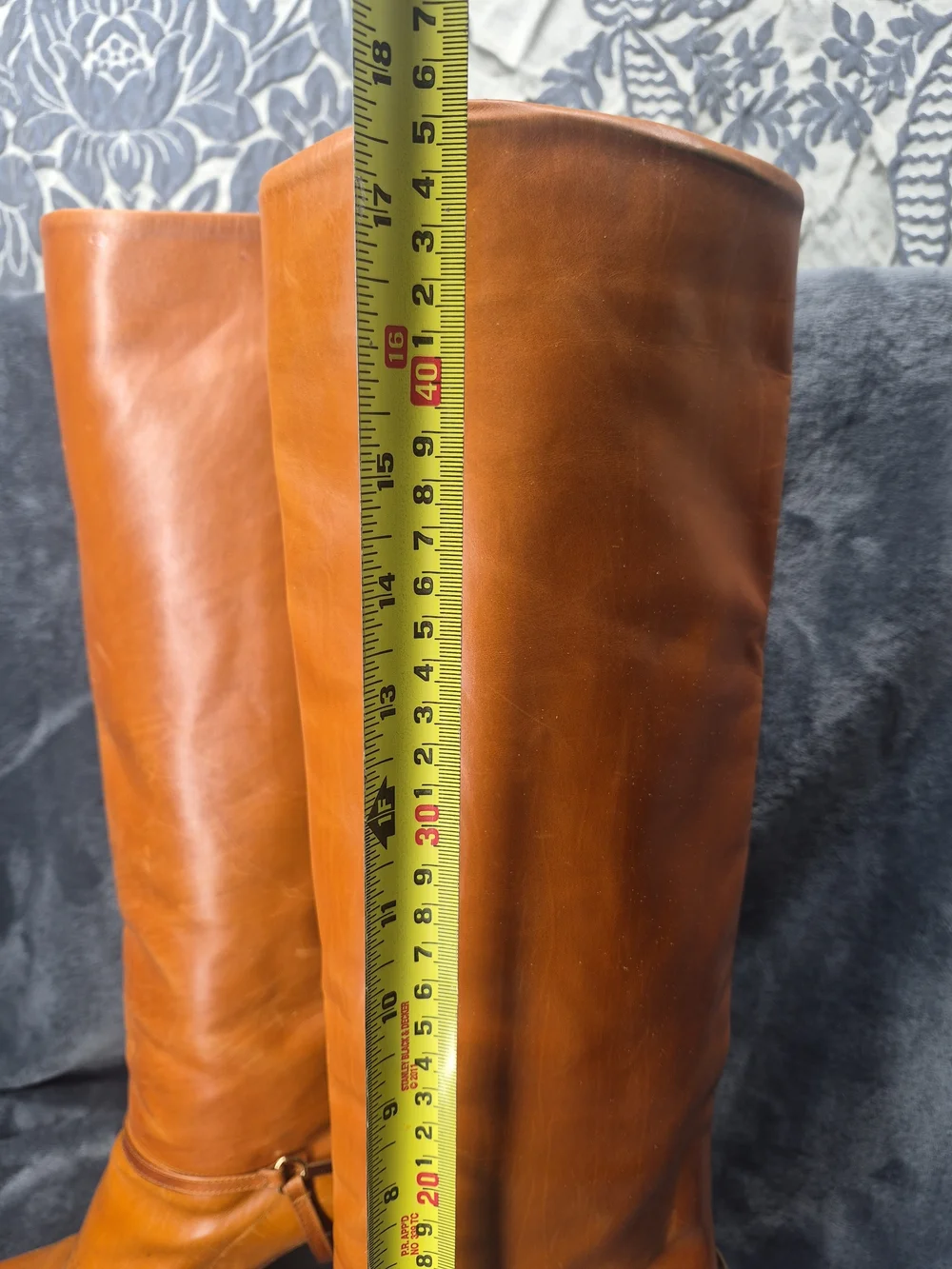 Vtg Cognac Brown Leather Classic Knee High Boots Ankle Strap Gold Tone 7.5
